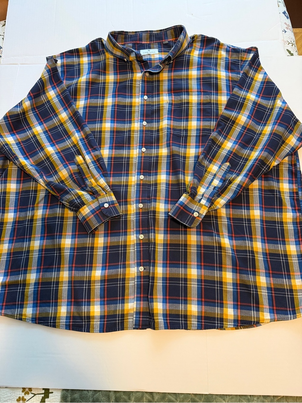 Oak Hill Men's Navy and Yellow Plaid Button-Down Shirt